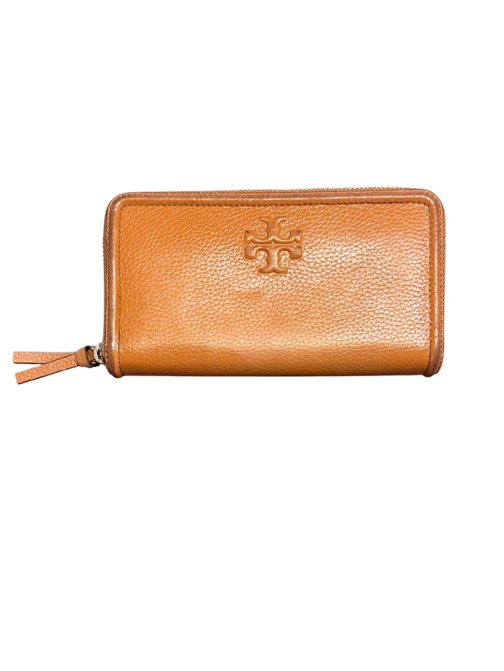 Tory Burch Thea Saddle Brown Pebbled Leather Zip Continental Wallet MSRP $248